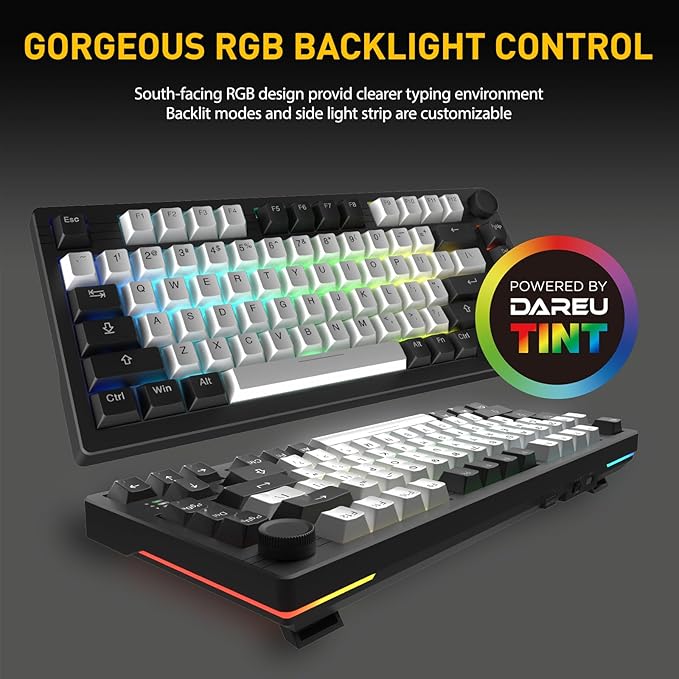 DAREU EK75PRO Wireless 75% RGB Hot-Swappable Mechanical Gaming Keyboard with Knob,2.4Ghz/BT5.1/USB-C Connectivity, 81 Keys Gasket Mount, PBT Keycaps&Linear Dream Switch for Win/MAC
