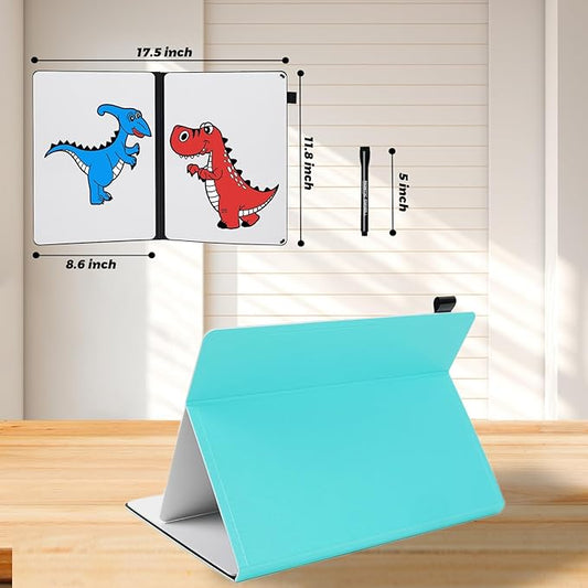 Small Portable White Board Dry Erase Notebook, 9" x 12" Double Sided Folding Whiteboards with 3 Pens, A4 Reusable Notebook with Storage Mesh Bag for Study, Meeting, Draft, Notes, Doodling