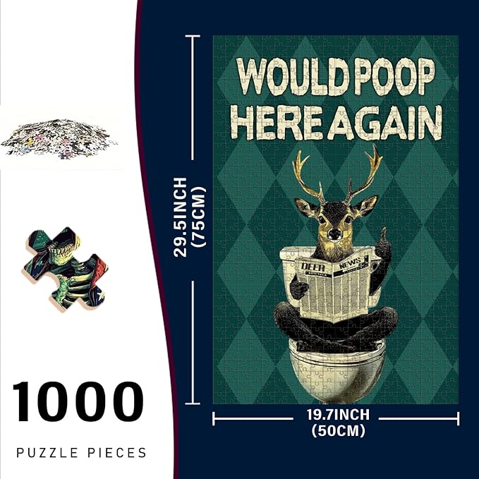 1000 Piece Wooden Deer Puzzle Would Poop Here Again Adult Challenge for Focus & Stress Relief 29.5x19.7 Inch
