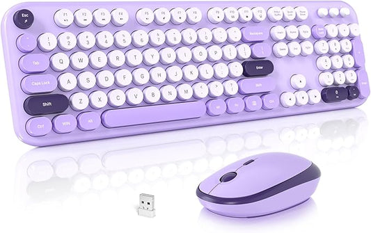 MOFII Wireless Keyboard and Mouse Combo, Cute Keyboard Full Size and Wireless Mouse, 2.4GHz Retro Typewriter Keyboard Wireless Mouse Set for PC/Desktop/Laptop/Windows (Violet)