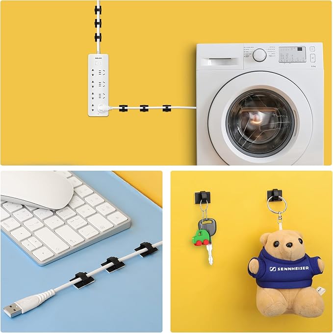 Segarty Cable Clip, 100 PCS Small Black Ideal Cords Organizer Clamps Self Adhesive Wire Holder Cord Management for Hanging Tidying Wires for PC Desk Car Wall Office Home Outdoors