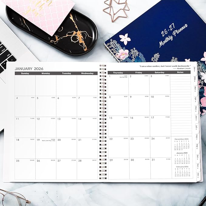 2026-2027 Monthly Planner/Calendar - Jan. 2026 - Dec. 2027, 9" x 11" Planner 2026-2027, 2-Size Pocket, Monthly Tabs, Premium Paper