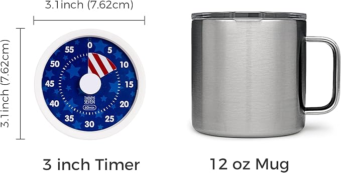 TWENTY5 SEVEN Countdown Timer 3 inch, Silent 60 Minute 1 Hour Visual Timer with Pause Function, Magnetic Classroom Teaching Tool Office Meeting, Countdown Clock for Kids Time Management, Blue Stars