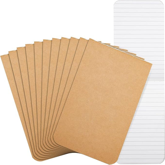 Paper Junkie Pocket Notebook - 12-Pack, 2.7 x 4.5 In, Brown Kraft Cover - Composition Book for School & Office - Travel Journal with Top-Sewn Flat-Lay Binding