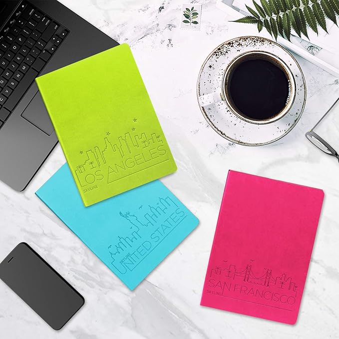 SINOBAND Colorful PU Leather Notebook, Travel Journal Set, Writing Diary Subject Notebooks Journals for Traveler, Kids, Students and Office, Lined Paper, 128 Pages, Pack of 4, Random Colors