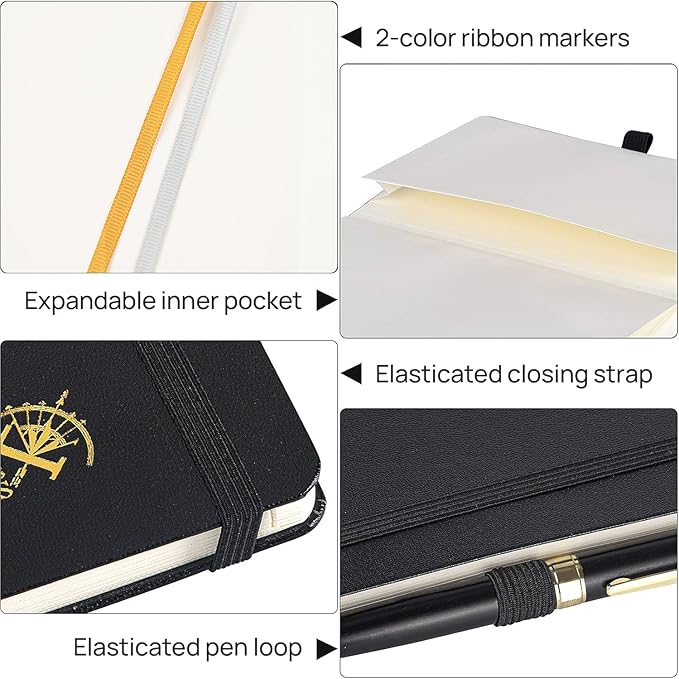 POPRUN Lined Journal Notebook for Women & Men, A5 Medium Size 5.25''x 8'',120GSM Thick Paper, 128 Numberd Pages, Hardcover, Index Tabs, College Ruled Notebook for Work & Note Taking - Midnight Green