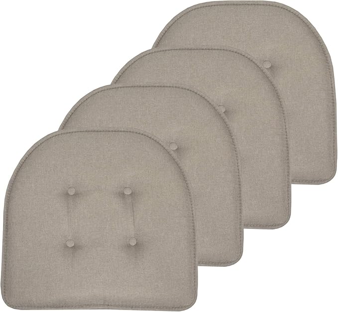 Sweet Home Collection Chair Cushion Memory Foam Pads Tufted Slip Non Skid Rubber Back U-Shaped 17" x 16" Seat Cover, 4 Pack, Khaki, (Pack of 3)