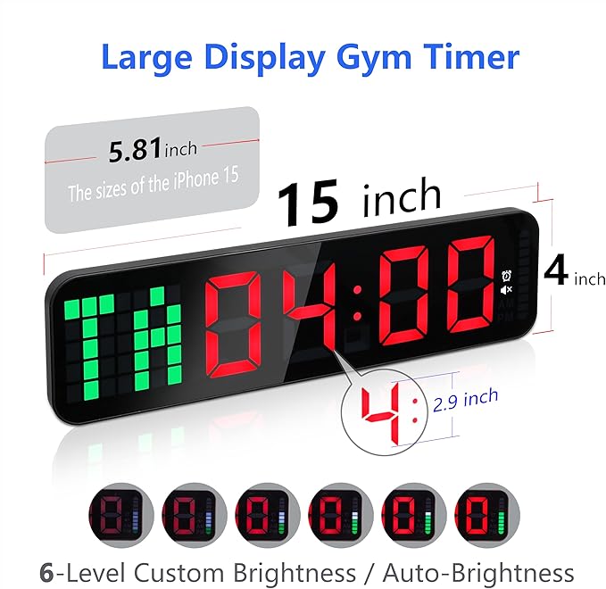 Gym Timer - Large Digital Gym Clock Wall with Interval Time Progress Bar, Countdown/Up Stopwatch, Remote Control for Home Gym Garage Boxing Crossfit