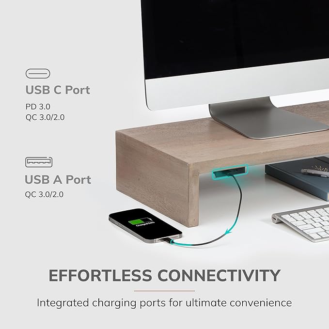 Anji Mountain Wooden Monitor Stand - Elegant Monitor Riser, Perfect Monitor Stand for Desk Organization, Durable Wood Construction monitor stands, Enhances Ergonomics and Workspace Efficiency,Biscotti