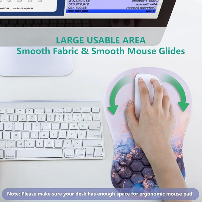 Mouse Pad Wrist Support, Ergonomic Mouse Pad with Wrist Rest, Comfortable Computer Mouse Pad for Laptop, Pain Relief Mousepad with Non-Slip PU Base Blue Black White