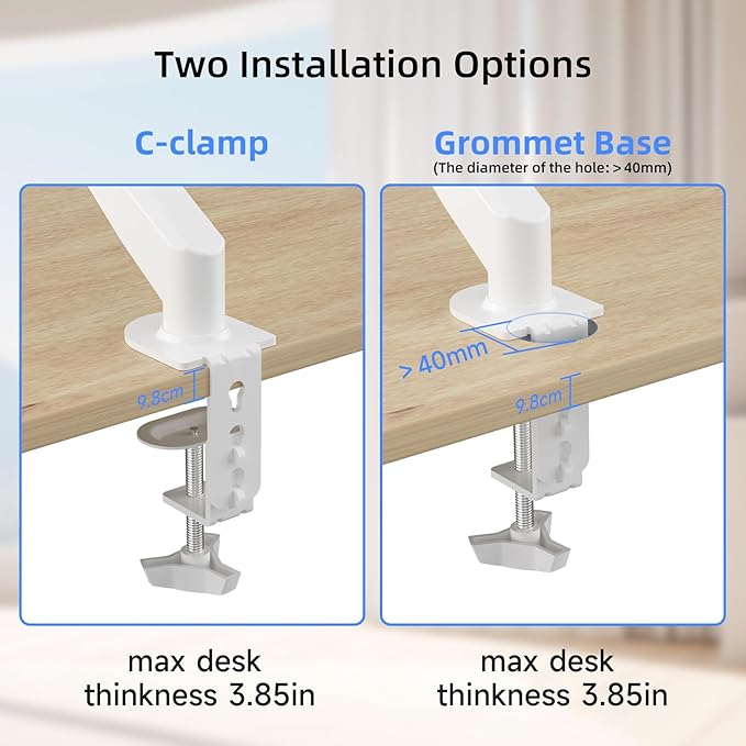 Suptek Single Monitor Mount,Ultrawide Monitor Arm Mount Single Desk Mount for 17 to 43 inch Curved Screen,Holds 28.6 lbs,Pneumatic Height,75/100 Vesa Mount,White(MD71MW)
