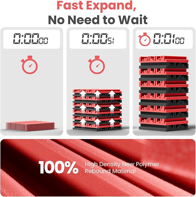 12 Pack Acoustic Foam Panels for Walls, 12" x 12" x 2" Soundproof Wall Panels, Self-Adhesive Soundproofing Padding, High Resilience Sound Absorbing Panels for Home Studios, Offices - Black & Red