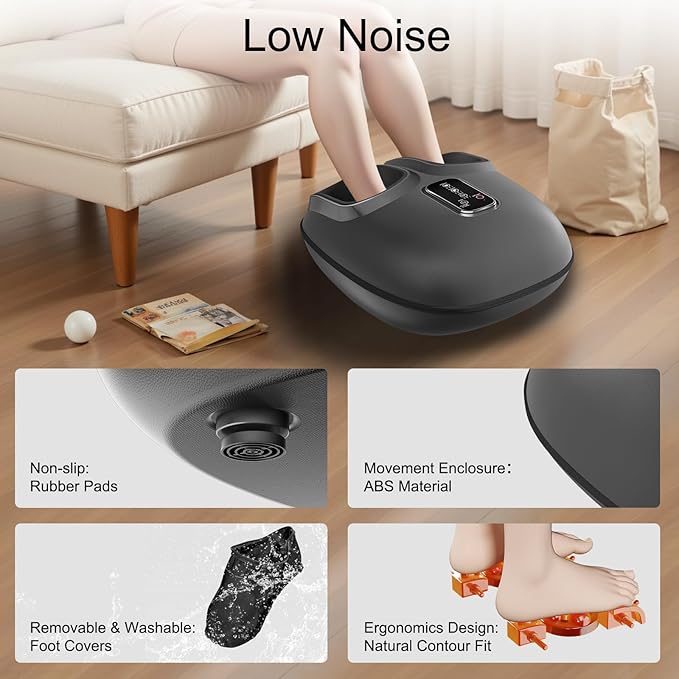 Shiatsu Foot Massager with Heat, Air Compression Kneading Foot Massager Machine for Plantar Comfort Soothe - Washable Cover, Gift for Women Men for Home Office Use