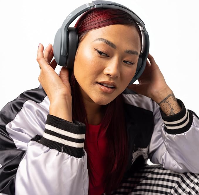 Skullcandy Crusher Evo Wireless Bluetooth Headphones with Multi-Sensory Bass and Charging Cable, Noise Isolating Over-Ear Fit, Up to 40 Hours Battery, Microphone for iPhone Android - Chill Grey