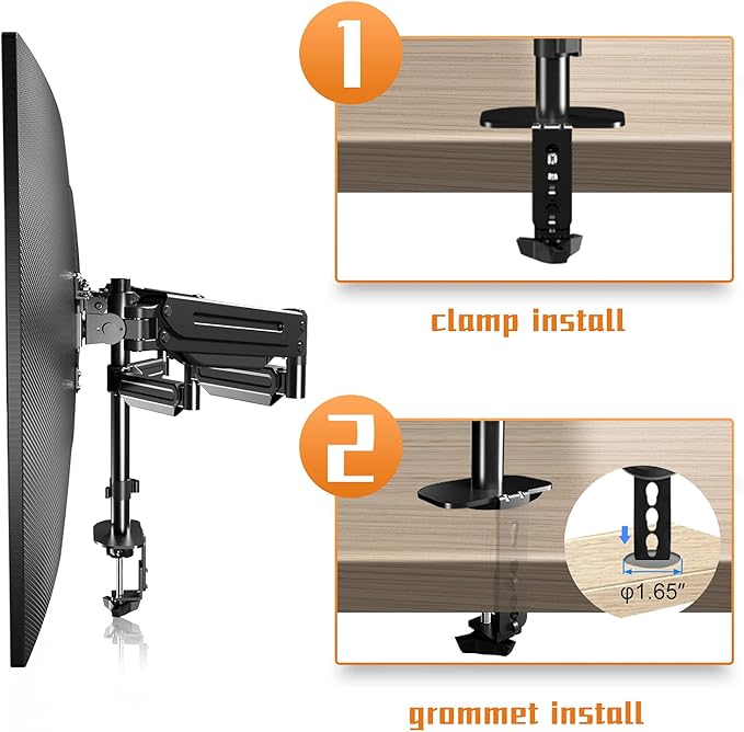 Pholiten Triple Monitor Desk Mount,Triple Gas Spring Monitor Arm for 17-32 inch LCD Computer Screens,Holds up to 22lb,Swivel, Tilt, Rotation, Clamp & Grommet Kit