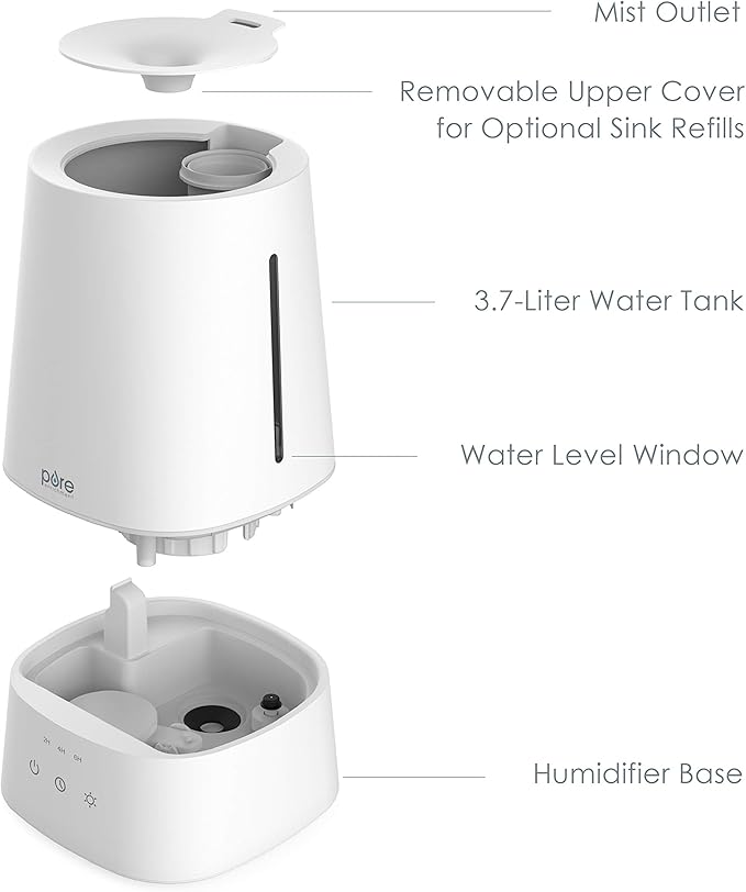 Pure Enrichment HUME Max - Easy Top Fill Ultrasonic Cool Mist Humidifier, 3.7 L (1 Gallon) Tank, 3 Mist Settings + Auto Shut-Off Timer - Ideal for Large Bedrooms, Baby Nurseries and Offices (White)