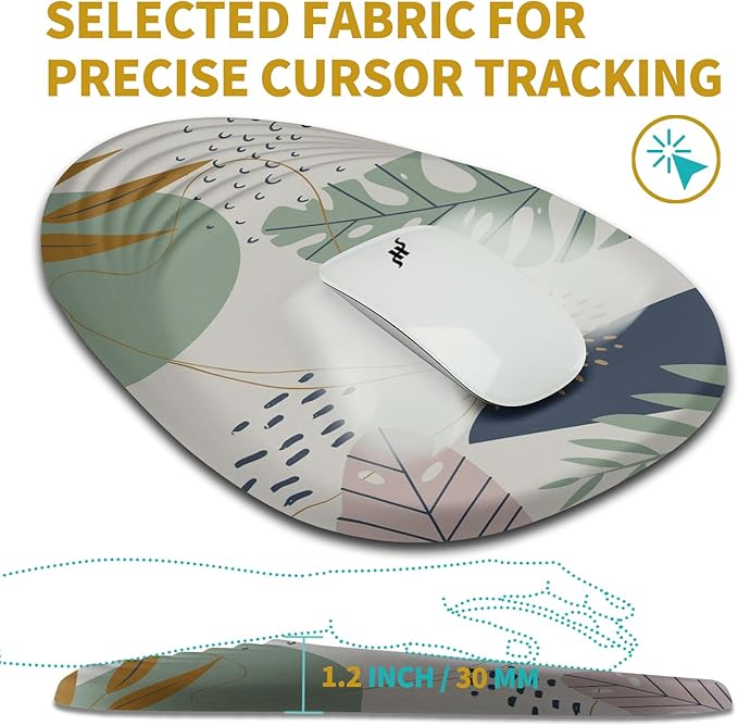 Hokafenle Ergonomic Mouse Pad Wrist Support with Stepped-Wedge Design, Wrist Rest Pain Relief Mousepad Filled with Memory Foam, Carpal Tunnel Mousepad for Wireless Mouse(12x8 inch, Abstract Leaves)