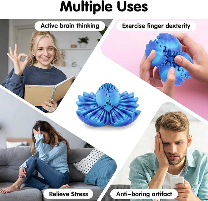 Gear Ball 3D Printed Cube Fidget Toy,Gear Sphere Fidget Toys,Sensory Toys for Stress and Anxiety Relief, Desk Toy Fidget Spinners,Stocking Stuffers for Adults & Kids Gift (Aurora Blue, 2.3 Inch)