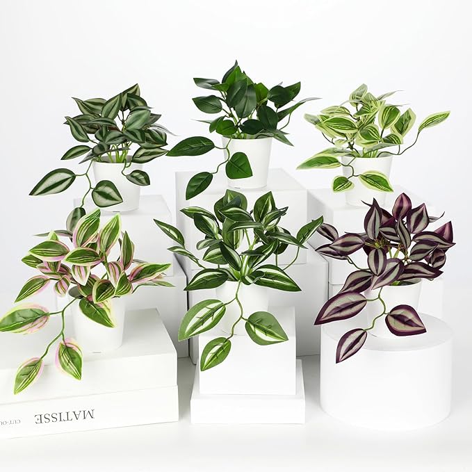 Hollyone Fake Plants 6 Pack Artificial Plants Indoor Faux Plant Small Fake Potted Plant for Home Aesthetic Living Room Bathroom Desk Shelf Office Decor