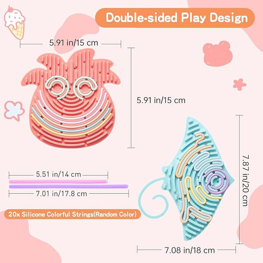 2 Pack Sensory Activity Board with 20 Random-Color Strings, Double-Sided Silicone Sensory Fidget Toy for Kids and Adults with Autism, ADHD, Silent, Stress Relief, Calming, Focus, Gift for Girls Boys