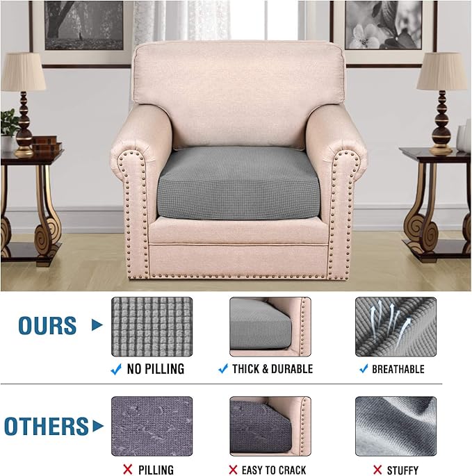 H.VERSAILTEX Stretch Couch Cushion Covers Individual Seat Sofa Chair Slipcovers Cushion Protector Cover Featuring Jacquard Textured Twill Fabric(1 Cushion Chair Cover, Dove)