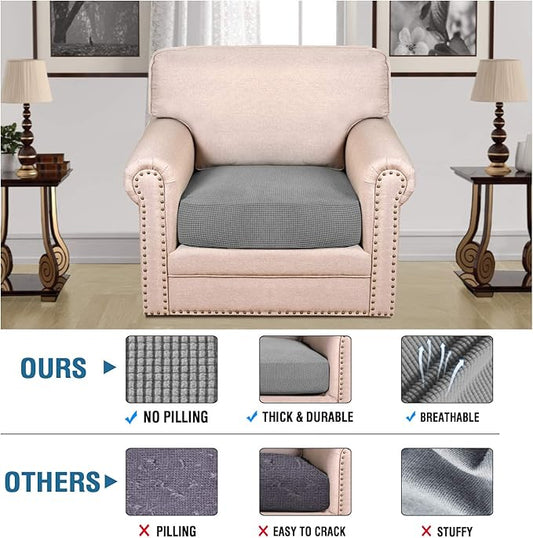 H.VERSAILTEX Stretch Couch Cushion Covers Individual Seat Sofa Chair Slipcovers Cushion Protector Cover Featuring Jacquard Textured Twill Fabric(1 Cushion Chair Cover, Dove)