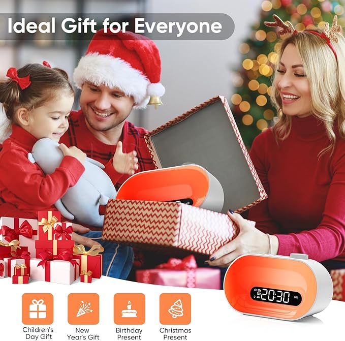 White Noise Sound Machine & Sunrise Alarm Clock, 30 Sleep Sounds, 14 Night Lights, 0-100% Dimmer, Dual Alarm, Sleep Timer, Dimmable Bedside Lamp Wake Up Light for Heavy Sleepers Adults, Kids, Bedrooms