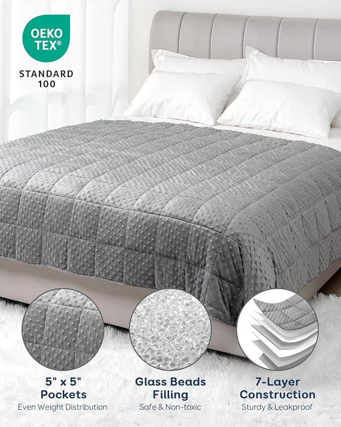 Kivik Weighted Blanket 15 lbs for Adults, Minky Dot Heavy Blankets, Microfiber Reversible Weighted Throw Blankets for All Seasons, Machine Washable, 48"x72" Twin Size, Grey