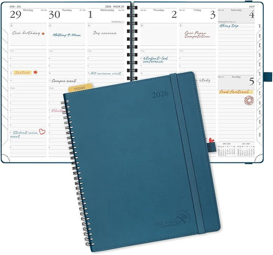 POPRUN 2026 Planner (Large - 8.5" x 10.5") with Hourly Schedule, Vertical Layout - 2026 Weekly Calendar (Jan. 2026 - Dec.2026) for Time Management, Monthly Tabs, Spiral Bound, Soft Cover - Night Sky Blue