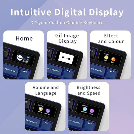 XVX 75% Keyboard with Color Smart Display, L75 Pro Low Profile Gasket Mechanical Gaming Keyboard, Bluetooth 5.1/2.4G Wireless/Type-C Wired Custom Anime Keyboard with RGB Backlit, Black Kanagawa Theme