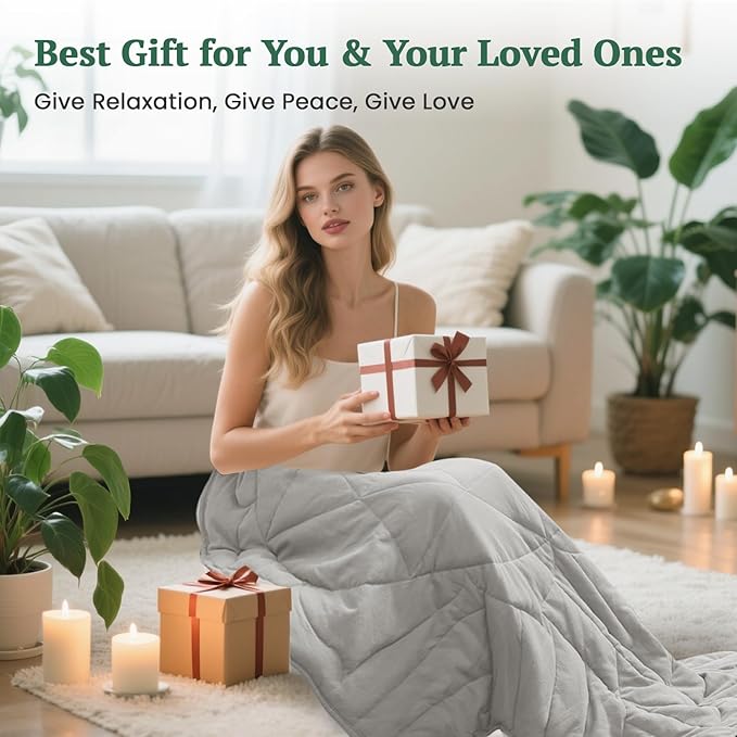 ZonLi Weight Lap Blanket 7 lbs 43" x 52", Soft Cotton Small Weighted Blanket for Adults, Portable Weighted Blanket for Sleeping, Travel, All-Season Relax Blanket, Machine Washable,Light Gray