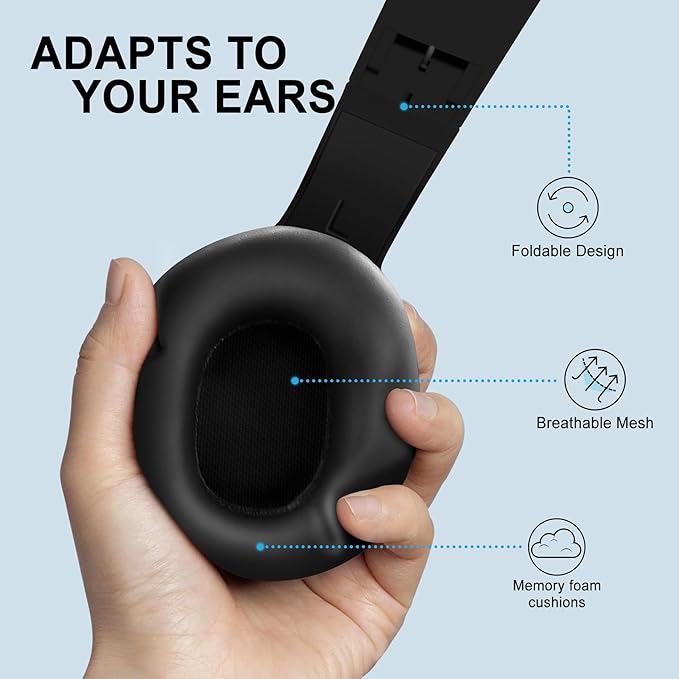 Fisher Active Noise Cancelling Headphones, Over Ear Wireless Bluetooth 5.3 w Microphone, Lightweight Comfortable Headset for Home Travel, 16H Playtime, Rechargeable, Hi-Res Sound Audio, Deep Bass