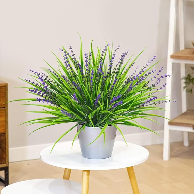 36 Pcs Artificial Flowers for Outdoors, UV Resistant Fake Outdoor Plants Faux Plastic Monkey Greenery Grass for Outside Front Porch Garden Window Box Home Office Planters Desk Decor (Purple)