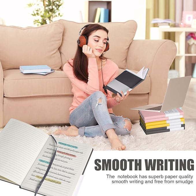 Lined Journal Notebook, 6Pack(Dark Gray), 160 Pages, Medium 5.7 inches x 8 inches - 100 gsm Thick Paper, Hardcover