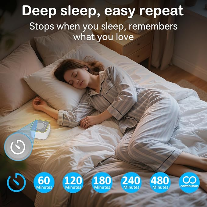 White Noise Sound Machine: 30 Non-Looping Sleep Sound Therapy for Adults - Noise Canceling for Bedroom, Adjustable Night Light & Timer, Built-in Alarm Clock