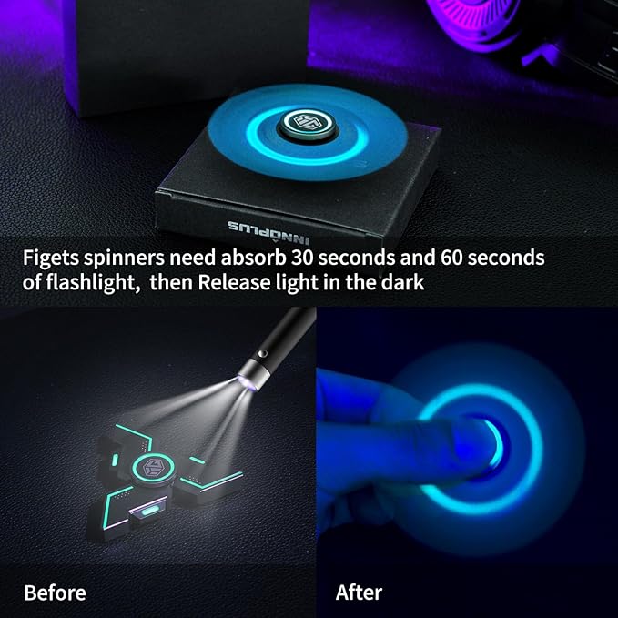 Fidget Spinners, INNÔPLUS Fidget Spinners for Adult, Fidget Toys, Fidgets for Teens,Metal Fidget Spinner with Luminous Light Stress Relief, Spinner Absorb Light Then Release in Dark