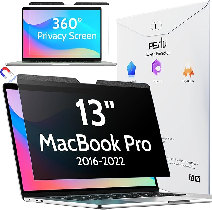 Magnetic 360° Privacy Screen for Macbook Pro 13 Inch (2016-2022, M1, M2), Removable Matte Anti Glare Blue Light Protector 4 Way Private Security Filter for 13.3" Mac Laptop Computer