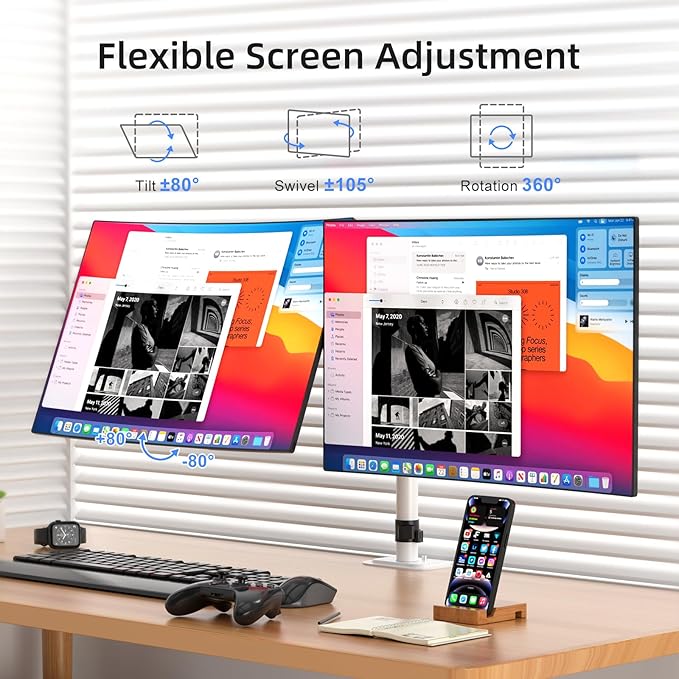 Suptek Dual Monitor Desk Mount, Adjustable Dual Monitor Arm for 2 Monitor Screens up to 38 inch, Extra Tall 15.75" Pole Monitor Stand for Desk, Holds up to 22 lbs,White(MD9442MW)