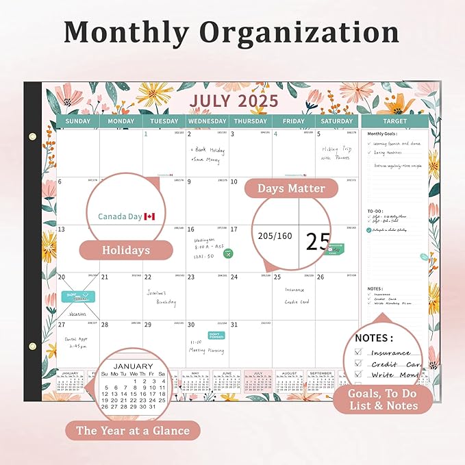 Ospelelf Desk Calendar 2025-2026 Large 22"x17" Monthly Family Planner Pad with Protective Cover 18 Months July 2025 to December 2026 Ditsy Floral