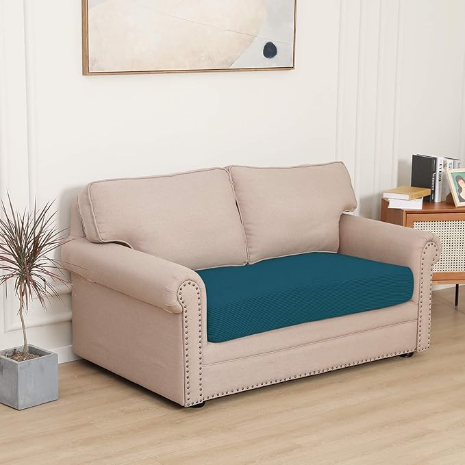 Easy-Going Stretch Loveseat Cushion Cover Sofa Cushion Furniture Protector Sofa Seat Sofa Slipcover Sofa Cover Soft Flexibility with Elastic Bottom(Loveseat Cushion, Peacock Blue)