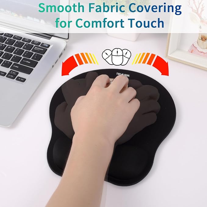 Mouse Pad with Wrist Support, Ergonomic Mouse Mat with Non-Slip PU Base, Pain Relief Memory Foam Mousepad for Office & Home, Black