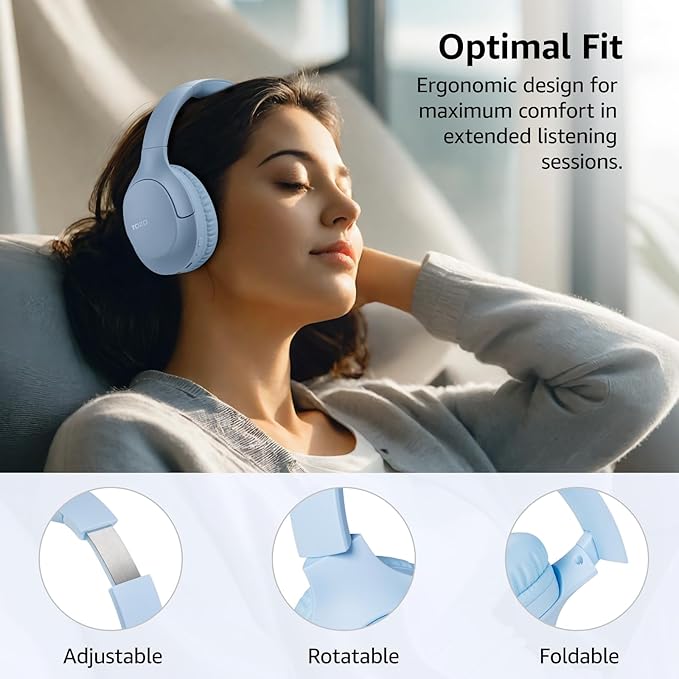 TOZO HA1 Bluetooth 5.4 Over Ear Headphones, 70H Playtime with Mic, Foldable Wireless Headset, Deep Bass Stereo Sound Customizable 32 EQ Music Mode Via Button & App for Travel and Home, Upgraded