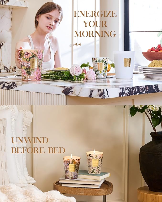 M&SENSE Amber Jasmine Scented Candle, Soy Candles 14.1oz 60H Slow Burning, Aromatherapy Stress Relief Home Fragrance Housewarming Gifts