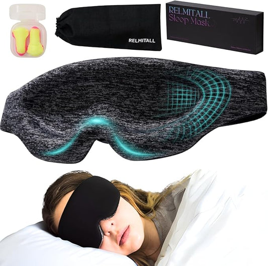Sleep Mask for Side Sleepers – Exclusively Designed for Menopause, Insomnia, and Sleep Disorders, Light Blocking 4D Eye Mask with Adjustable Fit, Includes Earplugs & Travel Pouch