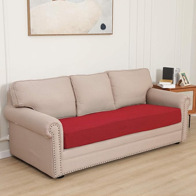 Easy-Going Stretch Cushion Cover Sofa Cushion Furniture Protector Sofa Seat Sofa Slipcover Sofa Cover Soft Flexibility with Elastic Bottom(Sofa Cushion, Christmas Red)