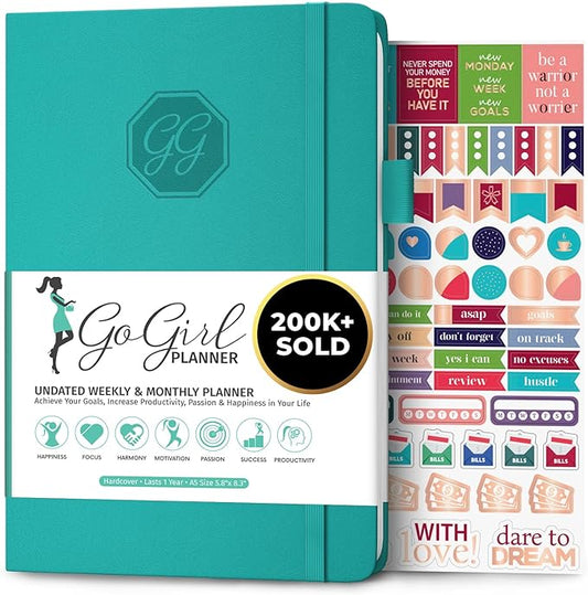 GoGirl Planner and Organizer for Women – A5 Size Weekly Planner, Goals Journal & Agenda to Improve Time Management, Productivity & Live Happier. Undated – Start Anytime, Lasts 1 Year – Turquoise