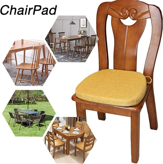 4 Pack Chair Pads for Dining Chairs - Memory Foam Non Slip Kitchen Chair Cushion and Seat Cushion with Machine Washable Cover [16.5 x 16.2 Inches] - (Yellow,4)