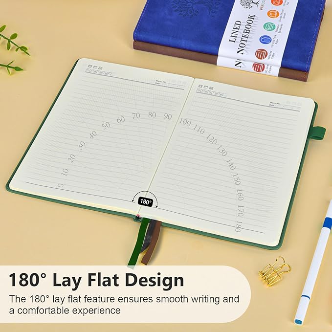 PERCUN Lined Journal Notebook for Men & Women, 160 Pages College Ruled Journal for Writing, A5 Hardcover Leather Notebooks for Work, School, Business, Travel, Daily Diary 5.9" x 8.5" - Green