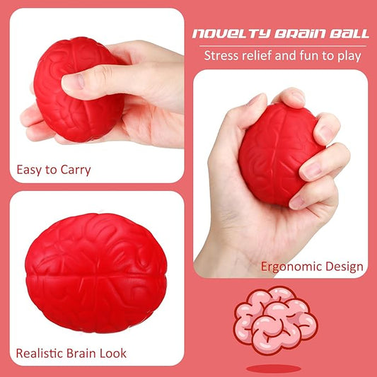 Jenaai 30 Pcs Brain Stress Ball Halloween Squeeze Toy 2.76 Inch PU Hand Muscle Exercise Pressure Ball Funny Stress Relief Toy for Teens Adults Improving Grip Strength Release Pressure(Red)