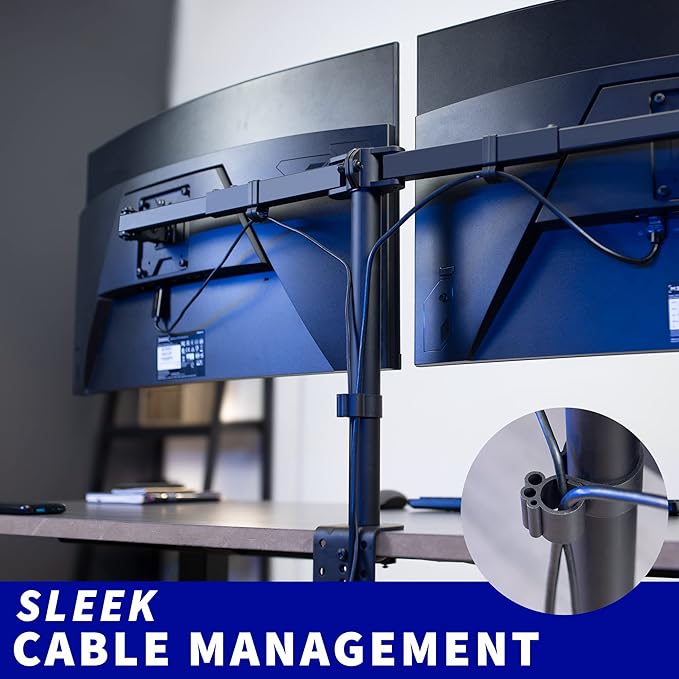 VIVO Dual LCD LED 21 to 32 inch Monitor Desk Mount, Heavy Duty, Adjustable Telescoping Arms, Flush Wall Setup, Fits 2 Screens, Black, STAND-V002E